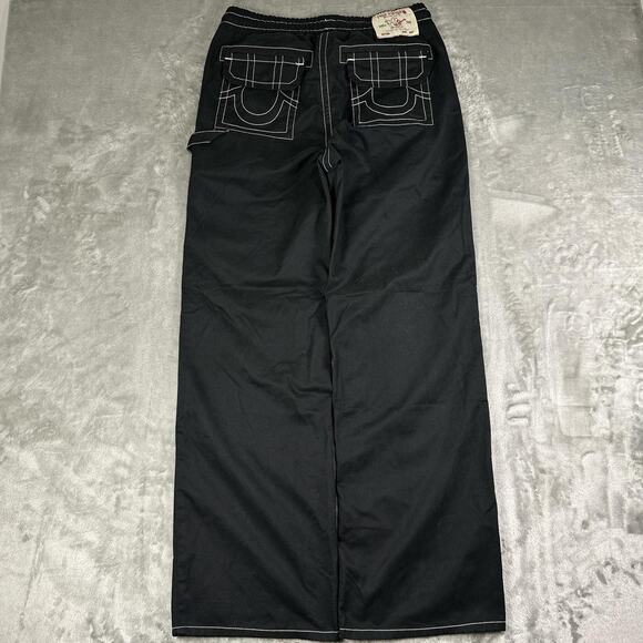 True Religion Vinny Ultra Baggy Black Double Knee Carpenter Pants Size 30 - Picture 2 of 8